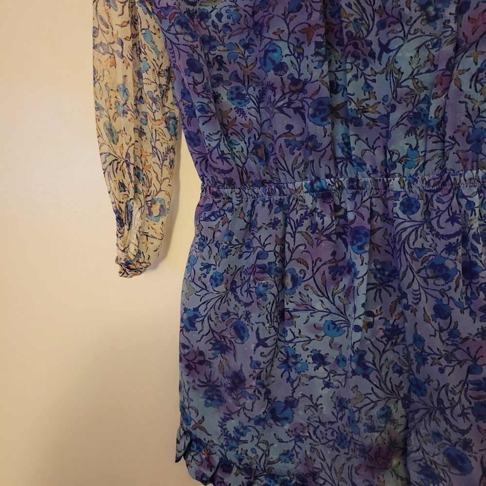 Gypsy 05 Floral Long Sleeve 100% Silk Blue Romper Size Small - Picture 13 of 16